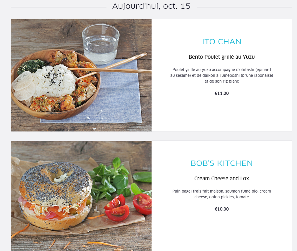 Un menu livraison UberEATS UberEATS